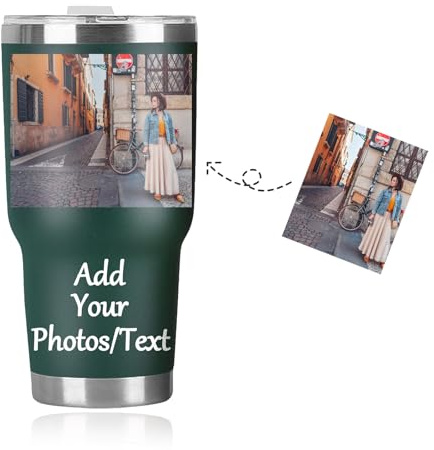 Personalised Mug Personalized Coffee Tumbler with Pictures Text Name Custom Tumbler for Her for Mom, Coffee Travel Mug Cup 30 Oz for Family, Personalized Gifts for Mum Birthday Dad (Dark Green)