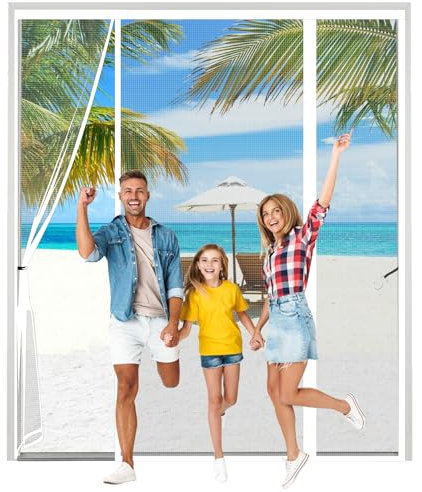 AXFZZRS Magnet Fliegengitter Tür, Weiß Fliegengitter Tür Insektenschutz, Insektenschutz Doppeltür Fliegengitter, Magnet Fliegengitter Balkontür ohne Bohren, Doppeltür Türvorhang, 150x200cm