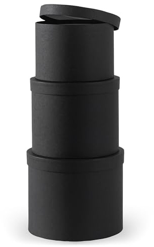 Soul & Lane Gift Boxes with Lids – Set of 3 Circular Boxes for Flowers, Bouquets & Arrangements, Black Cardboard Cylinder Gift Box Set for Roses, Décor and Special Presentations, Paper Mache Design