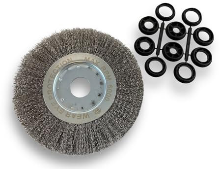 Lot de 3 brosses circulaires INOX | Ø 200 mm | Epaisseur 1 rang | Fil dur 0.30 mm ondulé | Alésage 32 mm + réducteur bague 25/22/20/16/12 mm | Touret affûteuse ponceuse | Kibros 218201ITx3