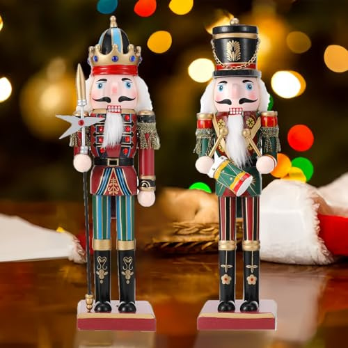 2Pcs Nussknacker Soldat, 30 cm Holz-Nussknacker Weihnachtsnussknacker Figuren für den Kamin, Klassischer Weihnachts Nussknacker König Deko Figur, Traditionelle Weihnachten Nussknacker Figuren Deko