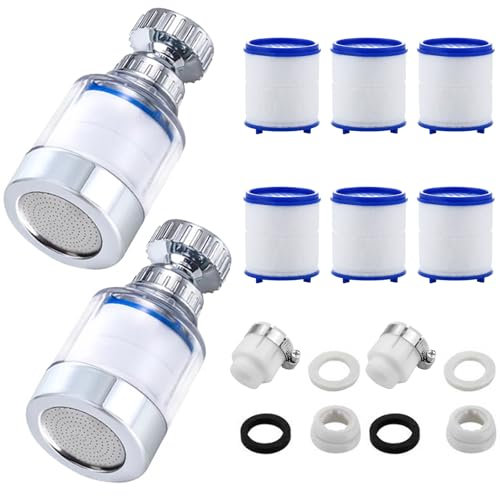 SenaiMy 2 Pièces Filtres de Robinet, Filtre eau Robinet, Filtre eau Robinet à 360°, Filtre à Robinet Rotatif à 360°, Filtre Robinet avec 6 Éléments Filtrants en Coton PP pour Maison, Cuisine, L'Évier