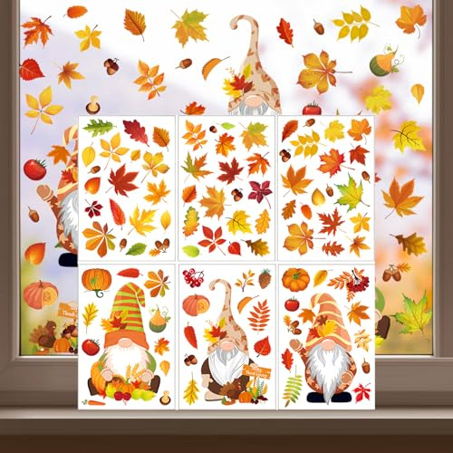 6 Blätter Herbst Fensterbilder,Thanksgiving Fensteraufkleber Ahornblätter | Fensterbilder Kinder Herbst Wiederverwendbar, für Kinderzimmer Cafe Buchhandlung Party Zubehör