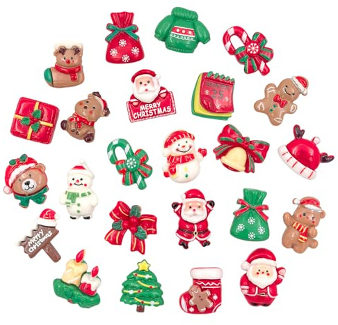 Kesote 24 Weihnachten Deko Streudeko Tischdeko Weihnachtsschmuck Konfetti Kunstharz Mini Zubehör Kunstharz Miniatur Klein Figur zum Basteln DIY Geschenk Mitgebsel