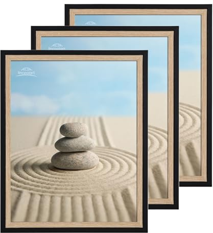 lincoolart Bilderrahmen 30x40 cm Schwarz Holz Rahmen 40x30 cm Natur Fotorahmen 3er Set mit Bruchsicherem Acrylglas für Kinderzeichnungen Fotos,Bilder,Poster