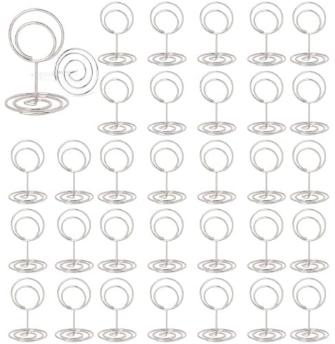 MisFun 30 Stück Tischkartenhalter, Fotohalter, Fotohalter mit Klammern, Memohalter , Tischkarten Halterung, Tischnummernhalter für Hochzeiten, für Hochzeiten, Jubiläen, Partys (Runden Silber)