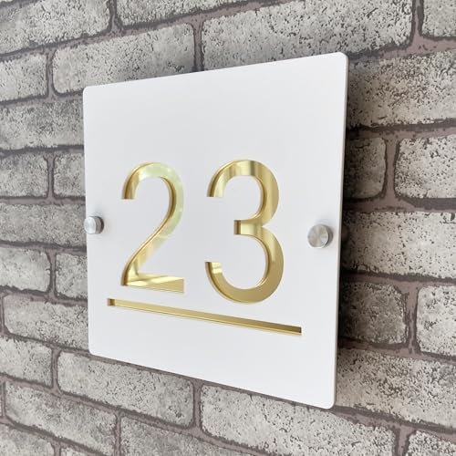 Plaque de numéro de maison personnalisée 3D en acrylique blanc et doré, numéros flottants avec adresse, plaque de porte intérieure et extérieure, idéale pour maison, hôtel, appartement, magasin