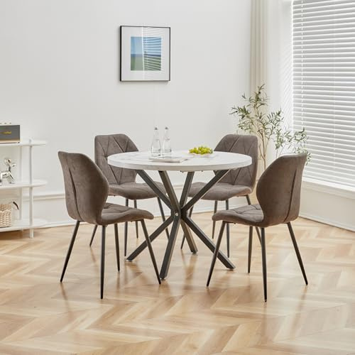 DEYARNA HOME Matsal set runt bord 100 cm och 4 stolar, matbord och stolar för matsal, kök och vardagsrum (vit/svart/svart)