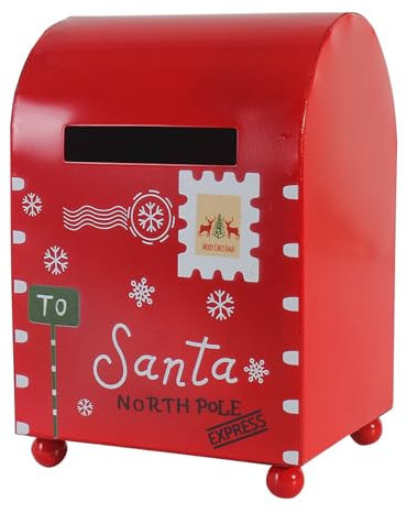 qorkhogr Buzón de Navidad, buzón de letras a Papá Noel, poste del polo norte, buzón rojo vintage para Papá Noel, decoración de Navidad de metal para decoración de Navidad interior y exterior, color