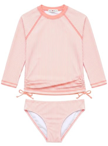 weVSwe Enfant Fille Maillot de Bain 2 Pièces Anti UV Protection Solaire T-Shirt Manches Longues et Short de Bain de 10 Ans