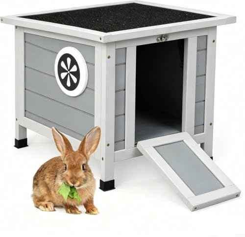Multifunktionales Wetterfestes Holz-Haustierhaus mit Asphalt Dach für Katzen, Den kaninchenkäfig, Hunde, Kaninchen & Enten，Holzfarbe，grau (grau)