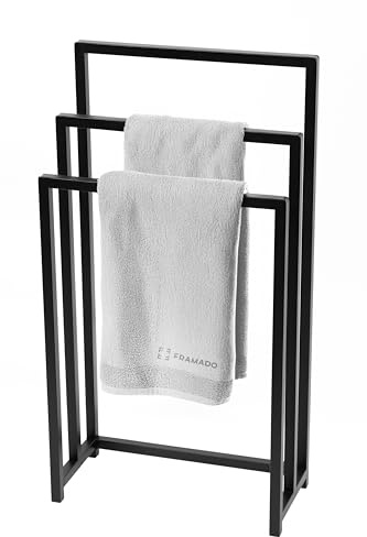FRAMADO - Handtuchhalter Stehend - Handtuchständer Freistehend - BxTxH 45 x 21 x 85 cm - aus Metall, mit 3 Stangen und Anti-Rutschpads, Stabil, EU Produkt, ohne Montage - Badetuchhalter SOLID Schwarz