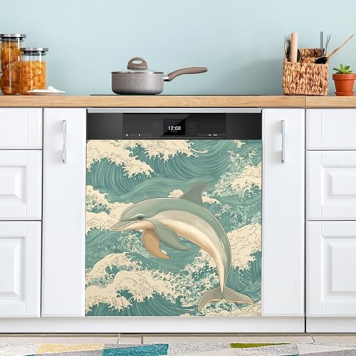 Ttgoth Couvercle magnétique décoratif pour lave-vaisselle Motif dauphin sautant 58,42 x 66,04 cm