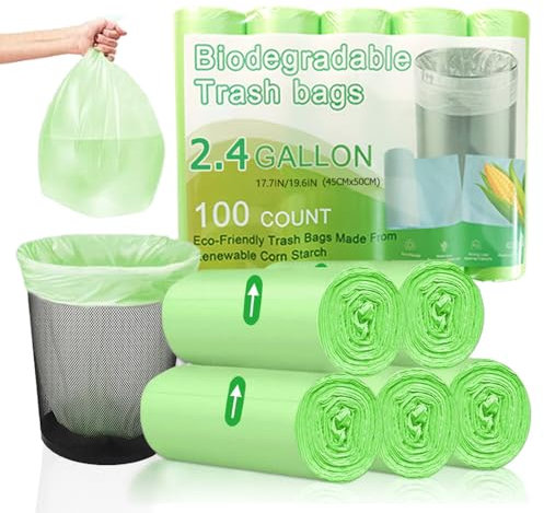 BioMüllbeutel, 100 Stück Biomüllbeutel 10L, Biomülltüten Kompostierbare Müllbeutel Müllsack, 45 x 50 cm Bio Beutel Küchen Lebensmittel Abfallbeutel für Küche Büro Wohnzimmer Grün