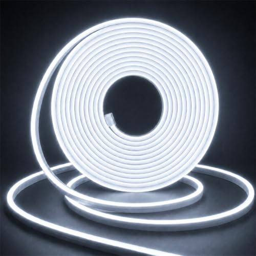 LED Neon Flexible 220V,Cinta LED Regulable 1 M,IP65 Impermeable Luz de Tira COB Blanco Frío 6000K,Alto Brillo Tira de LED COB con Fuente de Alimentación,Para Decoración del Hogar,Cocina,Espejo