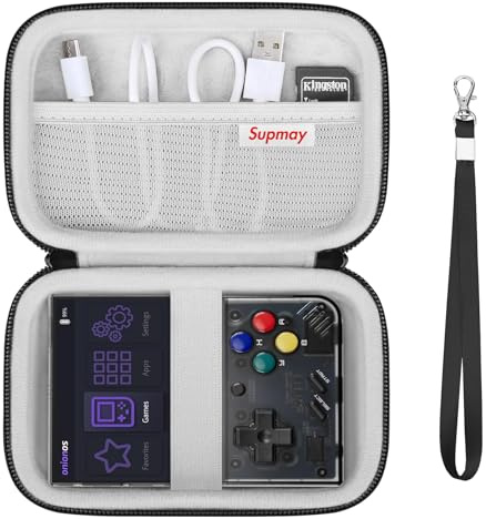 Supmay Carrying Case for Miyoo Mini Plus OnionOS Handheld Game Console, Retro Gaming Console Storage Holder Travel Bag with Mesh Pocket for USB-C Cable, TF-Card Reader, Instruction, Black