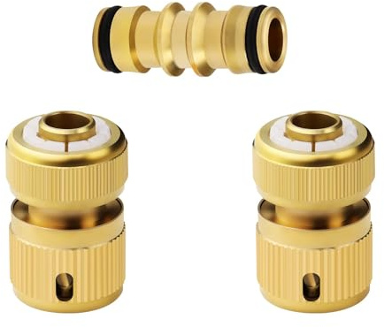SHYSBV 3 Pcs Brass Hose Connector, Double Male Hose Connector, 1/2 Hose Pipe Quick Connector, Hose Fitting Repair Set for Gardening, Home Watering, Car Washing