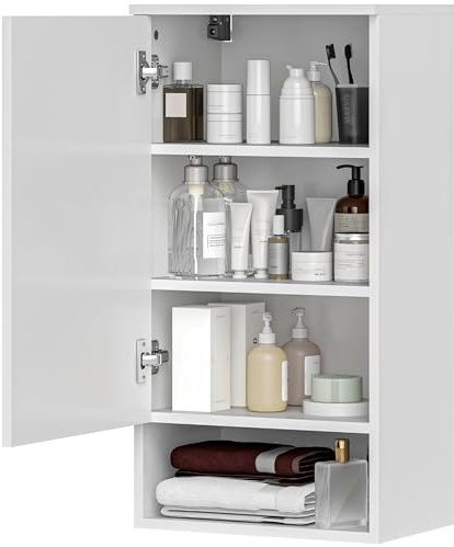 HOMCOM Badezimmerschrank Hängeschrank mit Tür Wandschrank mit verstellbaren Ablagen, Einlegeboden Badschrank 40 x 27 x 77 cm Weiß