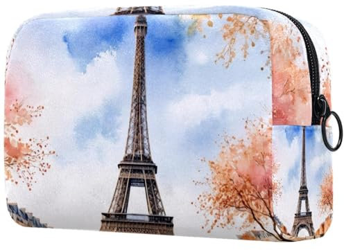 Trousse per cosmetici da donna, con torre Eiffer, per articoli da toeletta da viaggio, grande, pratica borsa organizer con cerniera