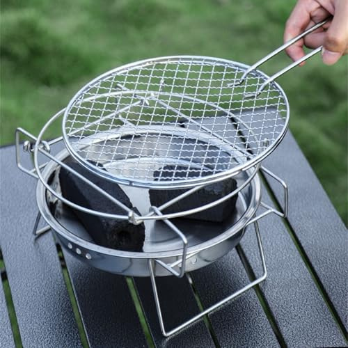 ComfyHarbor Kompakter Edelstahl-Grill, faltbar, Holzkohle-Feuerschale mit Luftlöchern, Outdoor-Kochausrüstung für Camping, Strand, Picknick