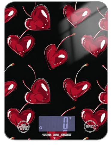 Bilancia digitale a forma di cuore rosso ciliegia, facile da pulire, 5 kg/5 g, con 4 unità per arrostire cheto (batterie non incluse)