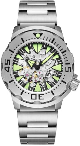 ADDIESDIVE Reloj Automático de Lujo 200M Resistente al Agua Movimiento Japonés 8N24 Relojes de Buceo Mecánico AD2103 Esfera Esquelética Cristal de Zafiro AR Luminoso C3 Reloj analógico para Hombre