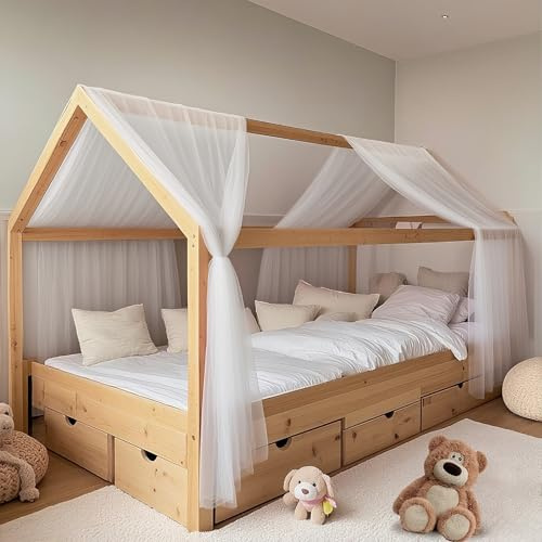 FloraVigo 2 Stück Haus-Bettwäsche-Set, Bettdecke für die Heimbett-Dekoration, Bettdecke Haus-Dekoration für Jungen und Mädchen(Weiß, 2er Set 135 x 360 cm)