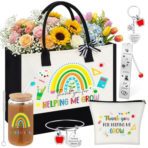 Paterr Teacher Appreciation Gifts Teacher Tote Bags Set Thank You Gifts Inspirational(Helping Me Grow)