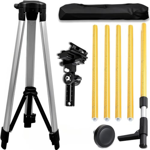 WUDLEP Adjustable Laser Level Pole with Tripod, 12ft Telescopic Mount | Aluminum Alloy Pole with 1/4-20 Thread and 5/8-11 Adapter, Ideal for Rotary and Line Laser Alignment