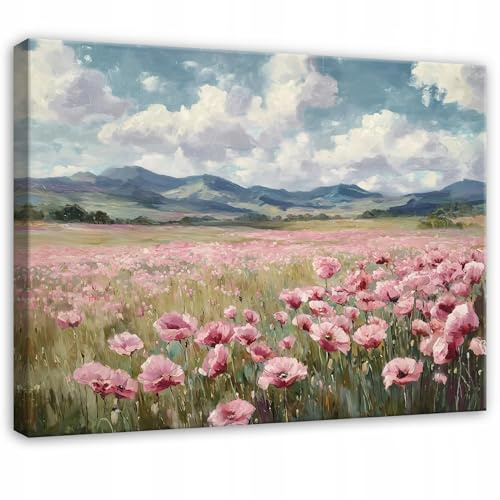 WallArena Leinwand Bilder Wiese Blumen - 100x70 cm Landschaft Gebirge | Leinwandbilder, Bild auf leinwand, Wandbild XXL groß Wandbilder für Wohnzimmer Schlafzimmer Wohnzimmerbilder