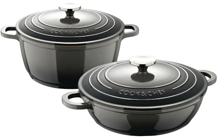 Excalibur Jeu de casseroles de Ø20 cm – 2,4 l et casserole basse de Ø24 cm – 2,3 l en fonte d'aluminium Gris Bergner
