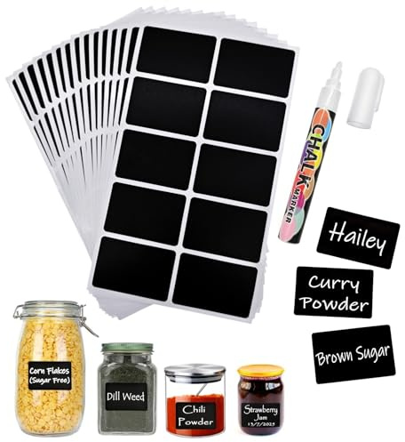 JZK 150 etiquetas adhesivas rectangulares de plástico negro de 6 x 4 cm para tarros, etiquetas reutilizables impermeables para despensa para especias/hierbas/té/café, calcomanías autoadhesivas para