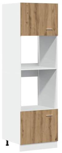 HETFTJN Lione Artisan - Armadio a microonde in rovere 60 x 57 x 207 cm, con porta flessibile a sinistra/destra, per cucina, sala da pranzo, area di lavoro