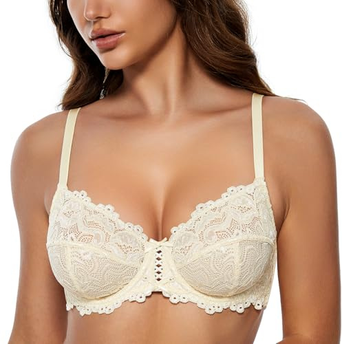 Wingslove Damen BH Vollschalen Floraler Spitze BH ohne Polster Bügel BH Soft Cup