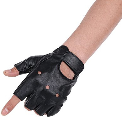 JISEN Guantes punk de piel sintética para hombre, estilo steampunk, gótico, medio dedo, guantes de gancho, B-Negro, talla única