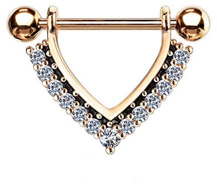 beyoutifulthings Brustwarzen-Piercing Enamel Zirkonia Kranz Brust-Piercing Nippel-Piercing Chirurgenstahl Roségold Clear Stab 1,6/14mm