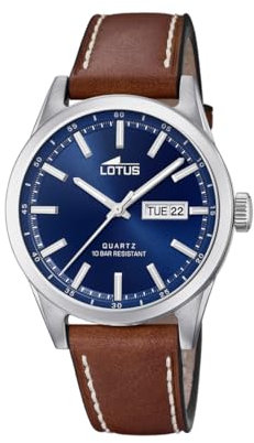 LOTUS Reloj Hombre Acero Clasico Caja de Acero inoxidableCorrea de Cuero