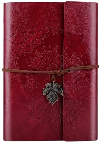OMEYA Carnet De Notes Vintage En Cuir Avec Pages Vierges, Carnet Rechargeable,Carnet De Voyage Agenda Pour Femmes Filles Cadeaux-A5 23,9 x 16,5 cm (Rouge)
