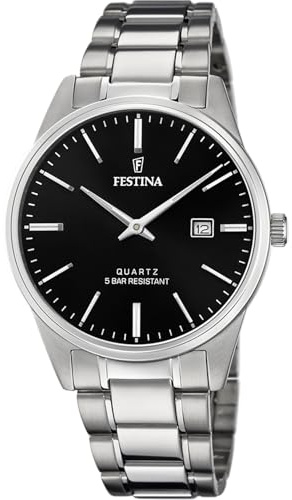 Festina Reloj Hombre Analógico de Acero Inoxidable 316l Plateado - Movimiento de Cuarzo - Calendario - Cristal Mineral de Alta Resistencia - Resistente al Agua 5 ATM F20511/4