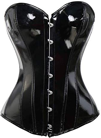 Kelvry Womens Basque Steampunk PVC Lingerie Sexy Gothic Vintage Lace up Boned Bustier Corset Top