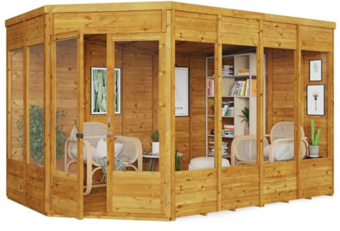 BillyOh Corner Summerhouse 11 x 7 Log Cabin Garden Storage Shed Summer House Renna Wooden Summerhouses (Doors on Right)