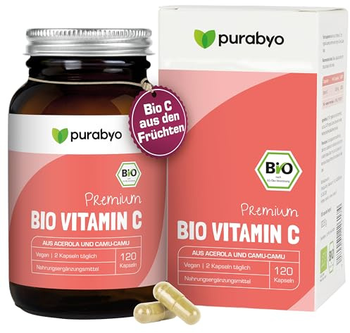 Purabyo BIO Vitamin C | im Glas | aus Bio Camu Camu & Acerola-Kirsche | hochdosiertes Vitamin C | 200 mg täglich | keine Zusatzstoffe | vegan, laborgeprüft und in Deutschland hergestellt