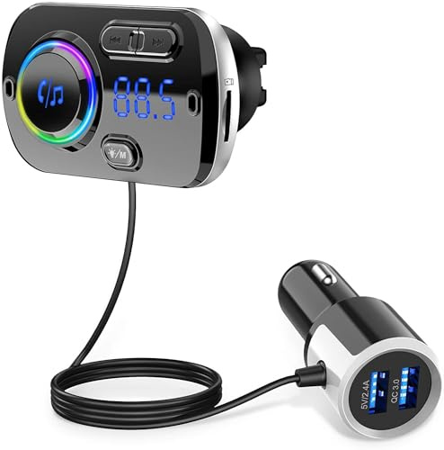 INF Trådlös FM-sändare för bilen, Bluetooth 5.0, Bluetooth-adapter, med USB-laddare, AUX-anslutning och LED