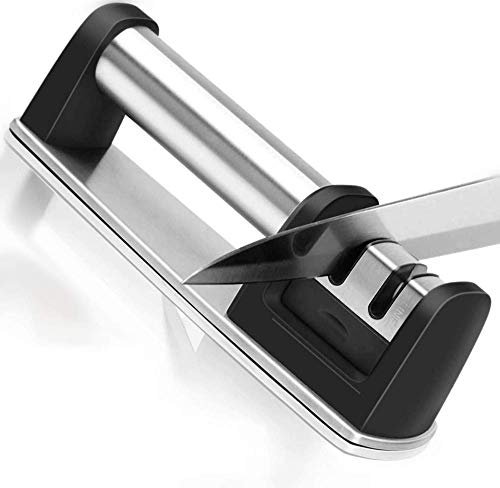 Knife Sharpener, Safe Kitchen Knife Sharpeners Handle for Straight and Serrated Knives Diamond Coated Quickly, Safe and Easy to Use
