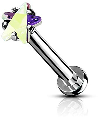 beyoutifulthings Lippen-Piercing Zirkonia-Stern Piercing-s Lippe Labret Stecker Chirurgenstahl Schraub-Verschluss Stab 6/8 mm