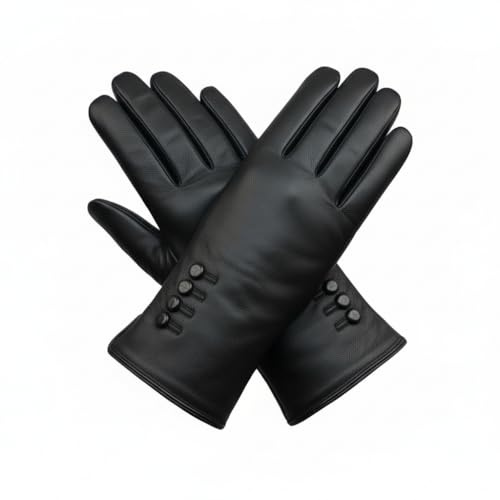 Damen-Handschuhe Winter, weiches Echtleder, Größe M, Schwarz