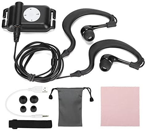Lecteur MP3 étanche IPX8 avec Casque, Lecteur de Musique de Natation Sportive 8-10 Heures de Lecture de Musique MP3/WMA, Lecteur de Musique 4 Go avec Câble USB, Sac pour Nager, Surfer, Courir