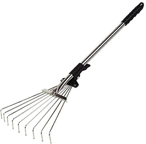 Râteau de jardin télescopique réglable en métal multi-dents pour foin de feuilles dans la pelouse et au mètre