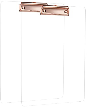 MSDADA Carpeta Portapapeles con Clip de Metal, Portapapeles Transparente Acrílico Tamaño A4 Carpeta Portapapeles Vertical Oro Rosa(2 piezas)