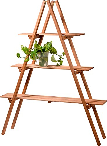 dobar® Green Label 58460FSCe Blymenpyramide 3-stufig | Blumenregal faltbar | Pflanzregal | Blumenleiter Massivholz | Dekorations-Regal | Blumen/Vasen/Kräuter/Pflanzen | 120 x 28 x 150 cm | Braun
